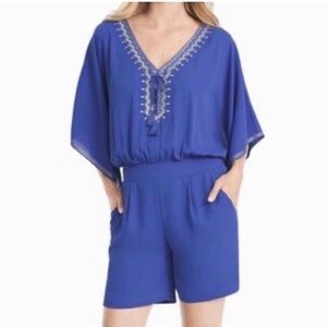 White House Black Market Royal Blue Embroidered romper size 6